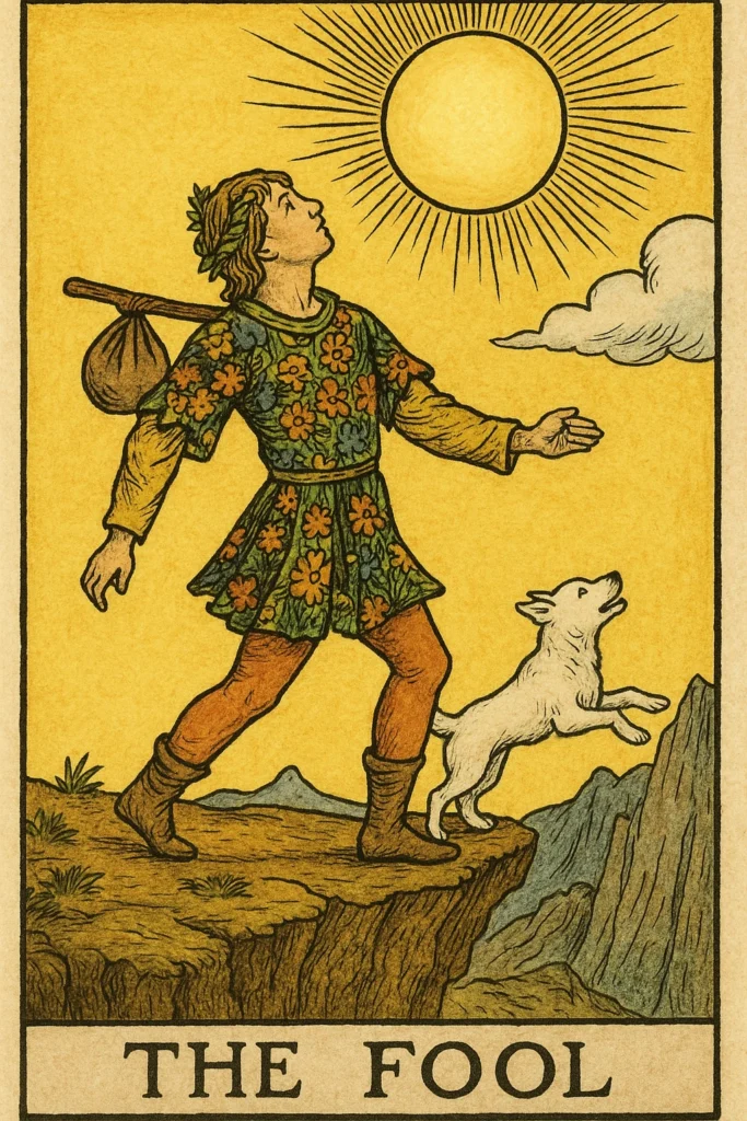 The Fool Tarot, Fool Tarot meaning, Fool upright meaning, Fool reversed meaning, major arcana, tarot guide, tarot interpretation, tarot symbolism, tarot reading, new beginnings tarot, spiritual journey tarot, tarot adventure meaning, leap of faith tarot, risk and reward tarot, freedom tarot arcana, self discovery tarot, spiritual awakening tarot, tarot destiny, tarot path, tarot spirituality, tarot transformation, cliff symbolism tarot, innocence and wisdom tarot, psyche and intuition tarot, tarot beginnings, tarot zero card, fool archetype, tarot mythic journey, tarot and intuition, tarot courage