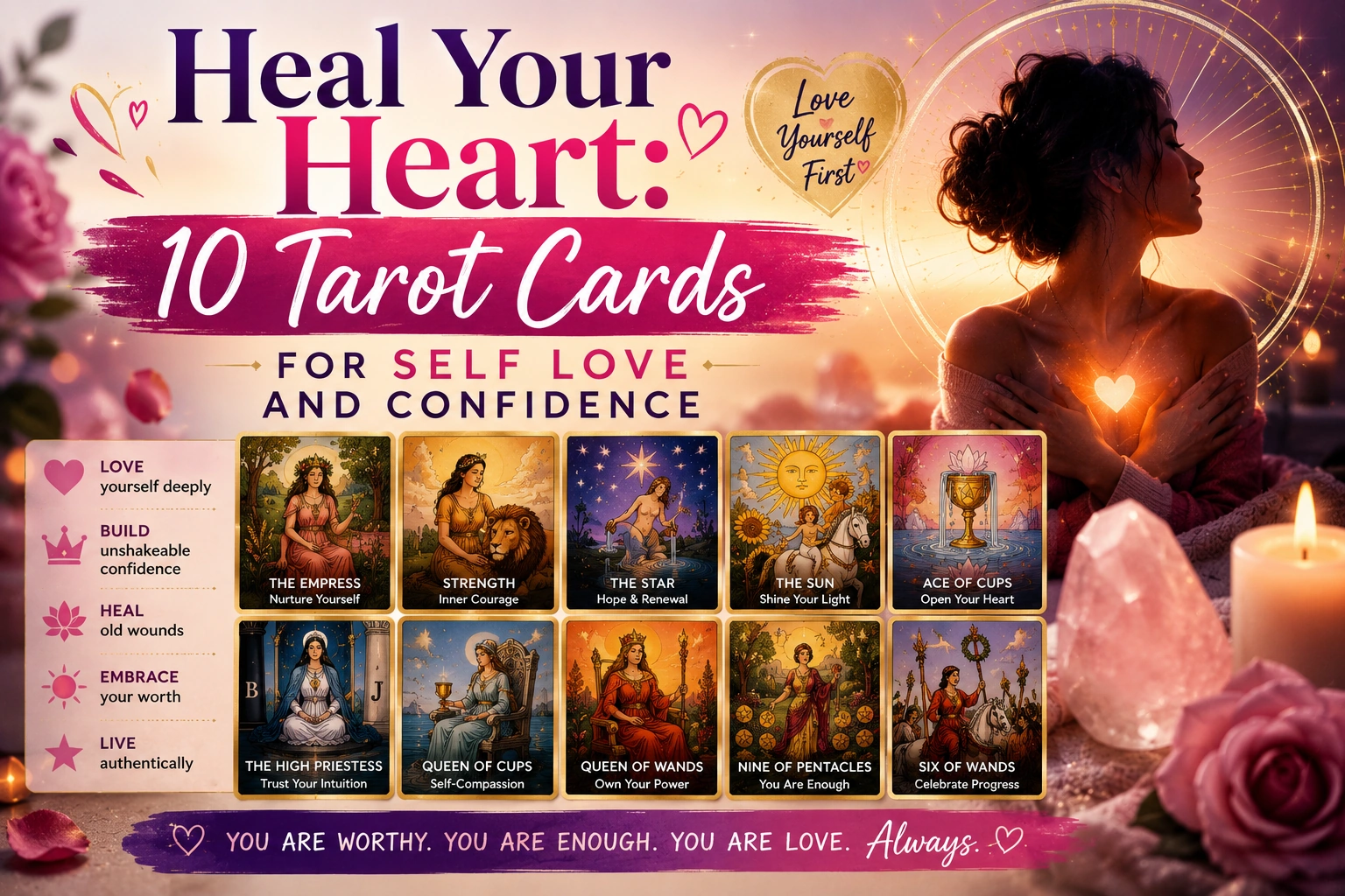 Heal Your Heart:Tarot for Self Love and Confidence -10 Cards